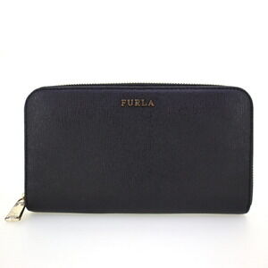 FURLA Round Zip Long Wallet Leather Black